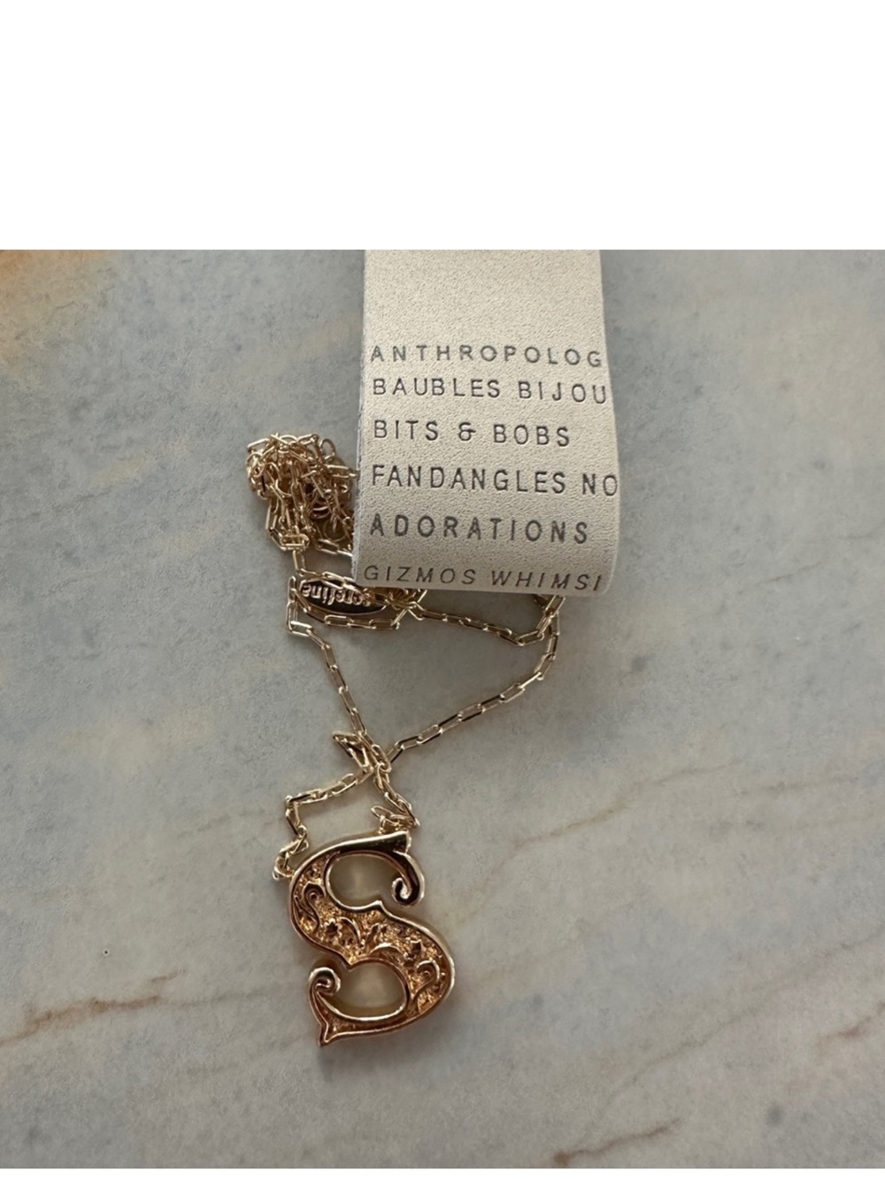 Nwt Anthropologie 'S' Initial Pendant Necklace in Gold